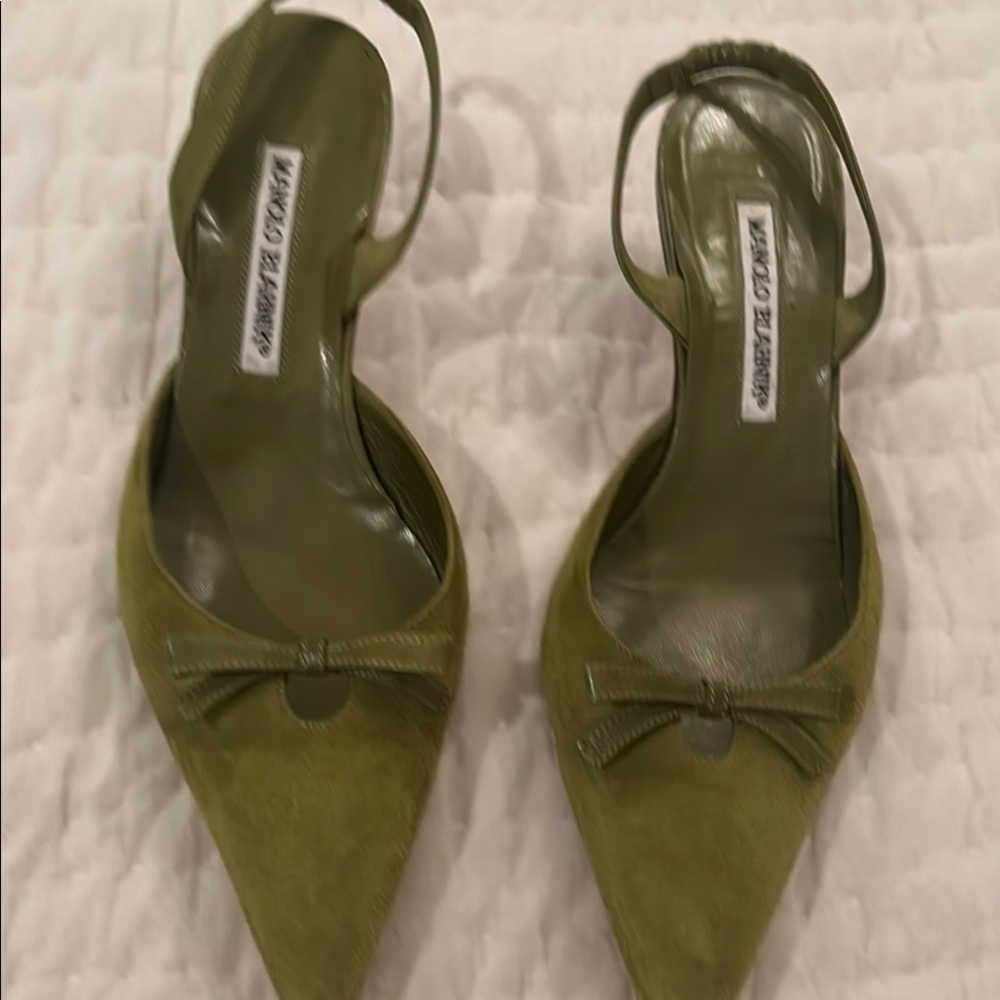 Manolo Blahnik Green Suede Women's Shoes